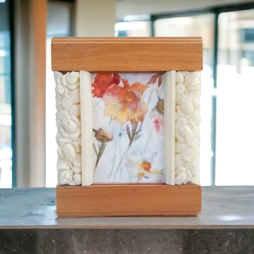Natural Wood and Acrylic Roses 4 1/2 x 3